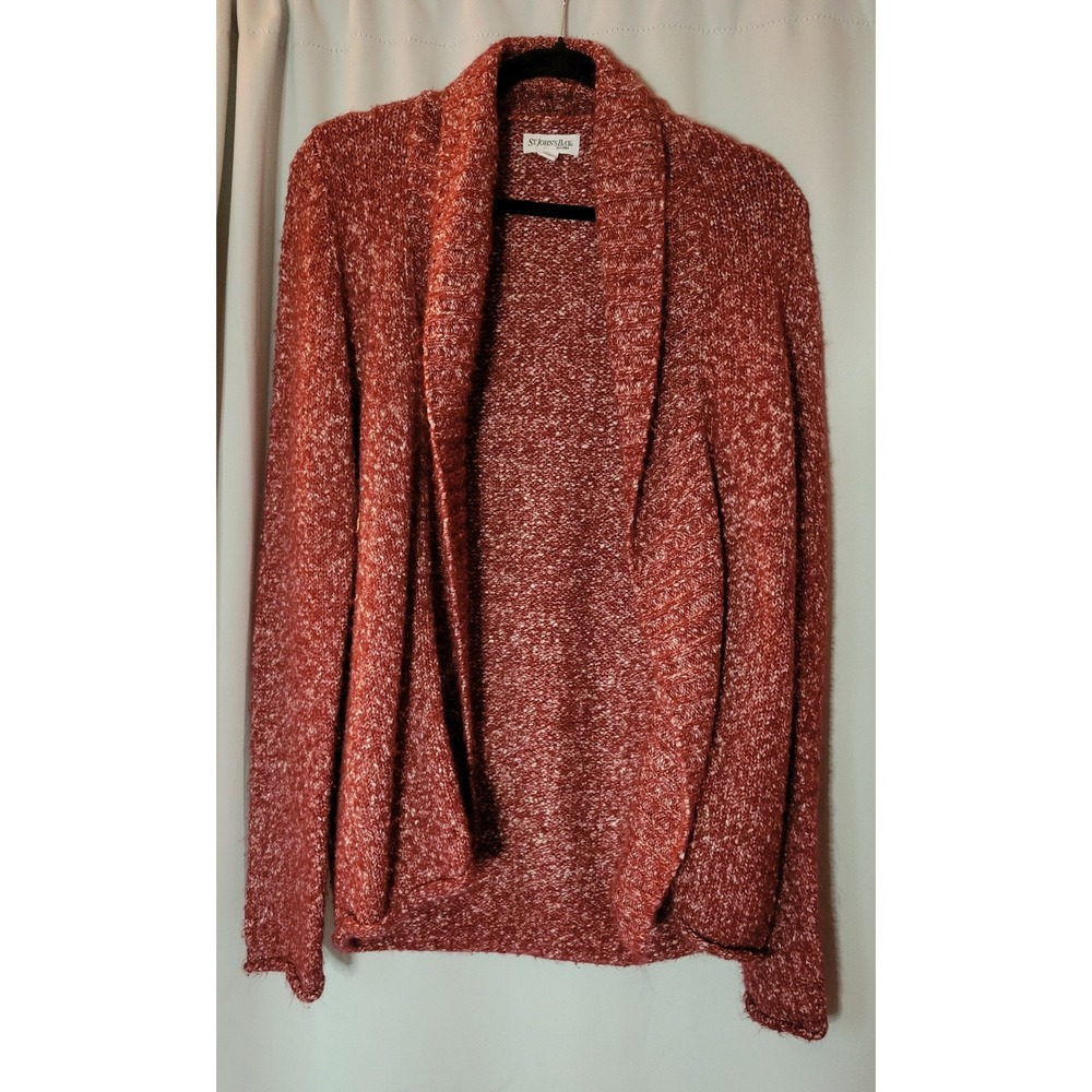 St Johns Bay Cranberry White Marled Cardigan Sweater Womens L Shawl Collar